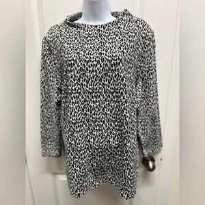 TALBOTS Black & White Animal Print 3/4 Sleeve Pullover Sweater - XL